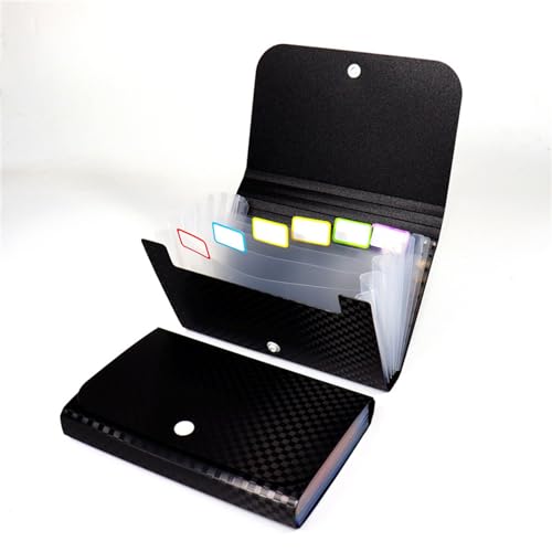 BIRJXVTO Dateiordner Mini-Knopf-Orgeltasche A6B8, mehrschichtige Dokumententasche, Spiel, Führerschein, Münze, Bankkarte, Aufbewahrungstasche für Büro(Black 2) von BIRJXVTO