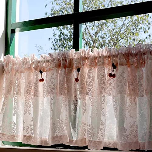 BIRLD Kurzgardine Halbtransparent Scheibengardine Bistrogardine Spitze Stickmuster, Rosa Kurze Vorhang Romantic Chic Kleine Fensterschals Für Frühling Sommer (Size : WxH/100x40cm) von BIRLD