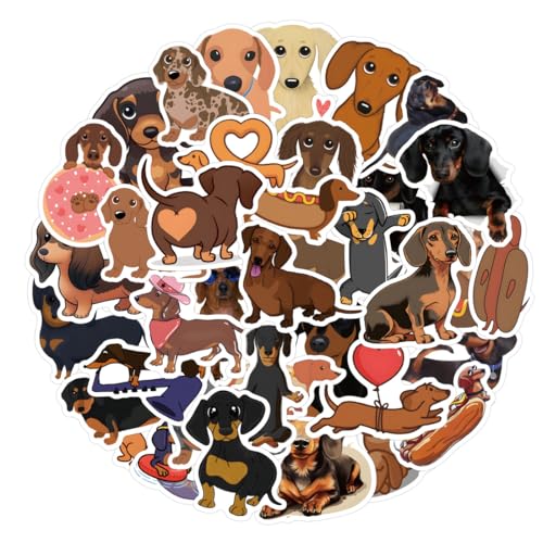BIRLOZA 60 Stück niedliche Dackel-Hunde-Aufkleber,PVC wasserdichte Wurst-Haustier-Hunde-Aufkleber für Hundeliebhaber Geschenk Handyhülle Laptop Scrapbook, Skateboard, Helm, Hundehaus-Dekoration von BIRLOZA
