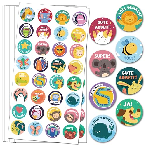 1600 Stück Belohnungsaufkleber, 25mm Motivationsaufkleber für Kinder, 32 Muster Selbstklebende Belohnung Aufkleber, Deutsch Belohnungssticker Reward Stickers Zootieraufkleber für Lehrerbedarf von BIROYAL
