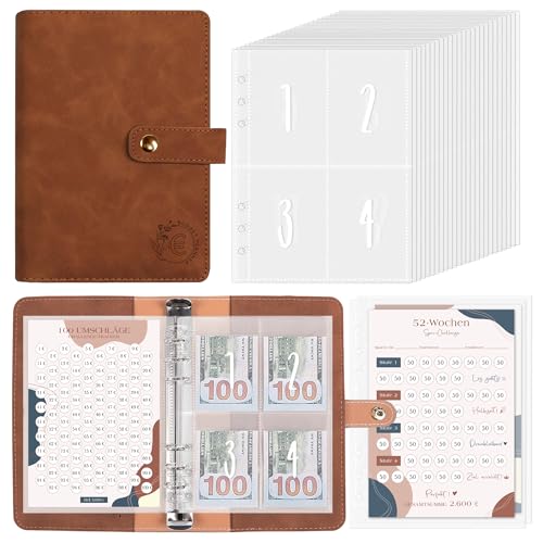 BIROYAL 100 Envelope Saving Challenge Deutsch, Sparbuch für Geld 5.050 Euro Challenge, Geld Sparen Mappe Mit 3 Speicherkarten & Pre-Numbered Taschen, Sparbuch für Budget Binder, A5 Budgetplaner BIROYAL 100 Envelope Saving Challenge Deutsch, Sparbuch für Geld 5.050 Euro Challenge, Geld Sparen Mappe Mit 3 Speicherkarten & Pre-Numbered Taschen, Sparbuch für Budget Binder, A5 Budgetplaner von BIROYAL