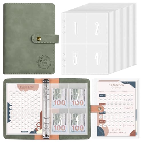 BIROYAL 100 Envelope Saving Challenge Deutsch, Sparbuch für Geld 5.050 Euro Challenge, Geld Sparen Mappe Mit 3 Speicherkarten & Pre-Numbered Taschen, Sparbuch für Budget Binder, A5 Budgetplaner BIROYAL 100 Envelope Saving Challenge Deutsch, Sparbuch für Geld 5.050 Euro Challenge, Geld Sparen Mappe Mit 3 Speicherkarten & Pre-Numbered Taschen, Sparbuch für Budget Binder, A5 Budgetplaner von BIROYAL