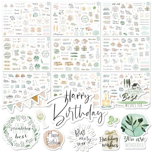 BIROYAL 12 Blätter Sticker Geburtstag Set - über 500 Aufkleber für Gästebuch Geburtstag, Fotoalbum, Geburtstagskarten & Geschenke - Geburtstag Deko voller Liebe für Kinder Erwachsene (17 x 24 cm) von BIROYAL