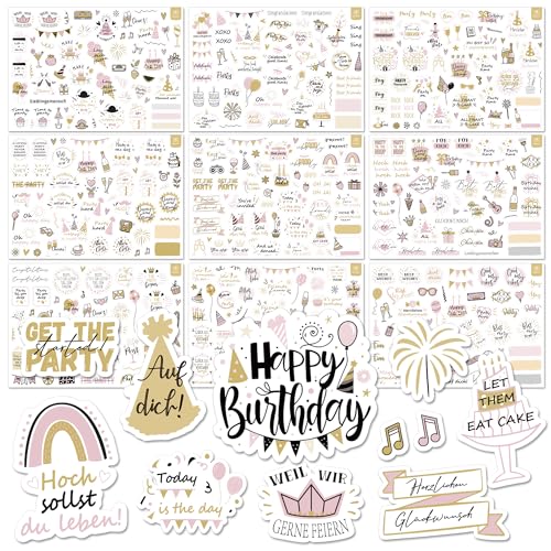 BIROYAL 12 Blätter Sticker Geburtstag Set - über 500 Aufkleber für Gästebuch Geburtstag, Fotoalbum, Geburtstagskarten & Geschenke - Geburtstag Deko voller Liebe für Kinder Erwachsene (17 x 24 cm) von BIROYAL