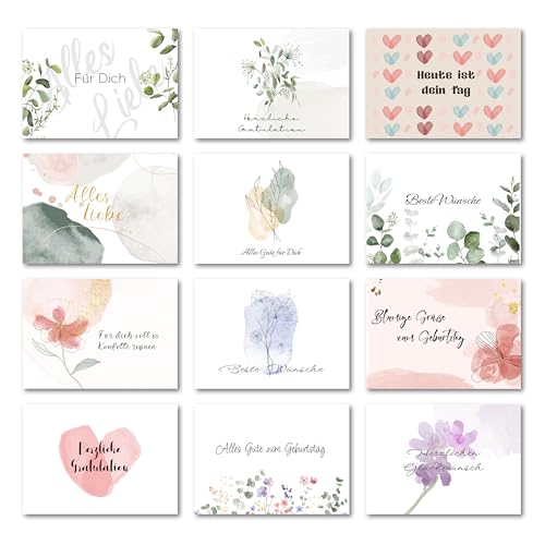 BIROYAL 12er Geburtstagskarten Set mit Umschlag - 148 x 105 mm Happy Birthday Karte mit Elegantes Design - Klappkarten Geburtstag mit Blumen, Pflanzen und Liebe - Grußkarten für Frau Familie Freunde BIROYAL 12er Geburtstagskarten Set mit Umschlag - 148 x 105 mm Happy Birthday Karte mit Elegantes Design - Klappkarten Geburtstag mit Blumen, Pflanzen und Liebe - Grußkarten für Frau Familie Freunde von BIROYAL