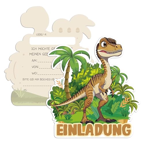 BIROYAL 12 x Dino Einladungskarten Kindergeburtstag, Einladung Kindergeburtstag für Mädchen Jungen, Einladungskarten Dinosaurier Geburtstagseinladungen für Dino-Geburtstagspartys von BIROYAL