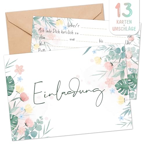 BIROYAL 13 Einladungskarten Hochzeit mit Umschlagen - Einladungskarten Geburtstag - Hochzeit Einladung im Elegantes handgezeichnetes Aquarell-Floraldesign - Perfekte Partyeinladung für Party, Taufe BIROYAL 13 Einladungskarten Hochzeit mit Umschlagen - Einladungskarten Geburtstag - Hochzeit Einladung im Elegantes handgezeichnetes Aquarell-Floraldesign - Perfekte Partyeinladung für Party, Taufe von BIROYAL