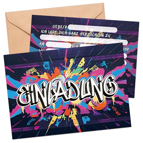 BIROYAL 13 Stk Graffiti Einladungskarten Kindergeburtstag Junge inkl. Umschlagen | A6 Geburtstagseinladungen Jungen | Splash Design | Einladung Kindergeburtstag | Partyeinladung für Geburtstag BIROYAL 13 Stk Graffiti Einladungskarten Kindergeburtstag Junge inkl. Umschlagen | A6 Geburtstagseinladungen Jungen | Splash Design | Einladung Kindergeburtstag | Partyeinladung für Geburtstag von BIROYAL