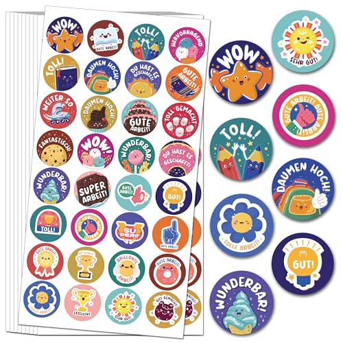 BIROYAL 1600 Stk. Belohnungsaufkleber - Lebendiges Design - 25mm Motivationsaufkleber für Kinder - 32 Muster Selbstklebende Lehrer Belohnungssticker Deutsch - Reward Stickers - Lehrerbedarf von BIROYAL