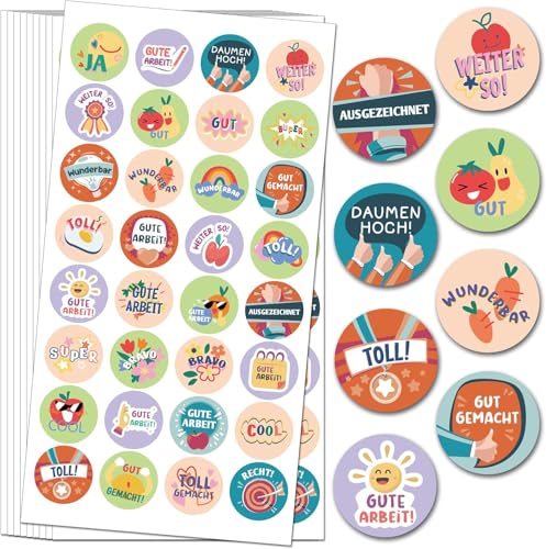 BIROYAL 1600 Stück Belohnungsaufkleber, 25mm Motivationsaufkleber für Kinder, 32 Muster Selbstklebende Lehrer Belohnung Aufkleber, Deutsch Belohnungssticker Reward Stickers für Lehrerbedarf (Cartoon) von BIROYAL