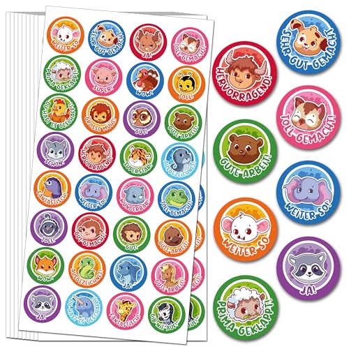 BIROYAL 1600 Stück Belohnungssticker | Tierportraits | 25mm Motivationsaufkleber für Kinder, 32 Muster Selbstklebende Lehrer Deutsch Belohnungsaufkleber Reward Stickers für Lehrerbedarf von BIROYAL