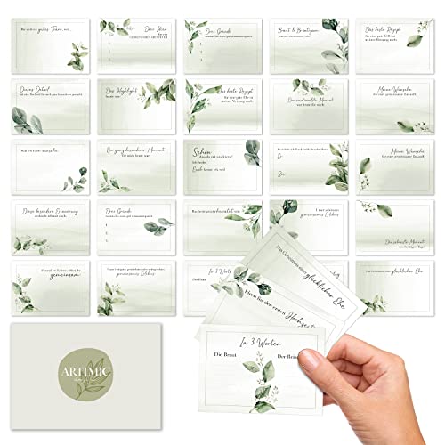 BIROYAL 25 Gästebuch Karten, Gästekarten Hochzeit 105mm x 74mm (DIN A7), Gästebuchkarten Hochzeit zum Ausfüllen, Gästebuchkarten für Hochzeit, Gästebuchseiten, Hochzeitsspiel (Aquarell Grün) von BIROYAL