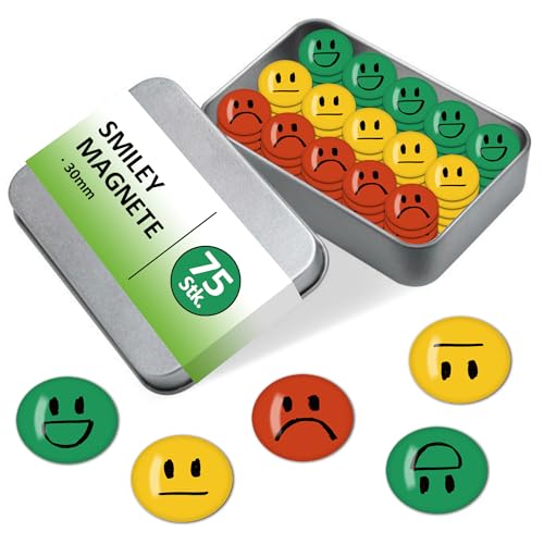 BIROYAL 75 STK Smiley Magnete Belohnungstafel, ​​Gießharz-Design​, Magnete Smiley ø 30mm - Kühlschrankmagnete für Belohnungstafel Kinder, Whiteboard, Tafeln, Lehrer Zubehör, Magnet Smileys, 3 Emoticon von BIROYAL