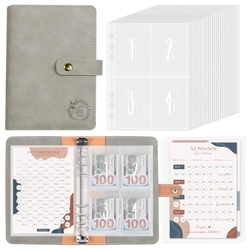 BIROYAL A5 Budget Planner Deutsch, Sparbuch für Geld 5.050 Euro Challenge, 100 Envelope Saving Challenge, Sparchallenge Budgetplaner, Geld Sparen Mappe Mit 3 Speicherkarten, Budget Binder von BIROYAL