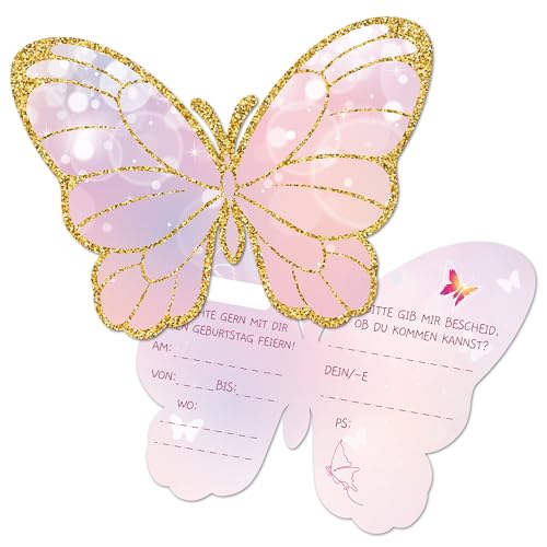 BIROYAL 12 Einladungskarten Kindergeburtstag Mädchen, Geburtstagseinladungen Kinder, 12.5 x 9.1 cm Schmetterlingen Einladungskarten, Einladungen Kindergeburtstag Mädchen, Geburtstag Einladungskarten von BIROYAL
