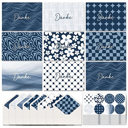 BIROYAL Dankeskarten | 96 Danke Karten mit Umschlägen & 104 Aufklebern | Dankeschön Geschenke | 8 Blaue Designs | Blanko Dankeschön Klappkarte Hochzeitsgeschenke Karte Muttertag Vatertag Jahrestag BIROYAL Dankeskarten | 96 Danke Karten mit Umschlägen & 104 Aufklebern | Dankeschön Geschenke | 8 Blaue Designs | Blanko Dankeschön Klappkarte Hochzeitsgeschenke Karte Muttertag Vatertag Jahrestag von BIROYAL