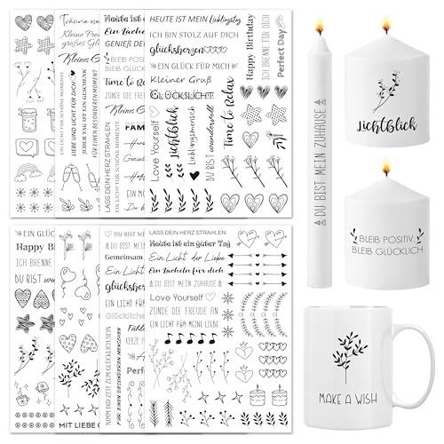 BIROYAL Groß 8 PCS Kerzentattoos (300+ Muster, 24x17cm), Wassertransferdruck |Wasserschiebefolie Kerzen | Kerzenfolie | Kerzenaufkleber Sticker |Kerzen Dekorieren | Party-Deko für Erwachsene & Kinder von BIROYAL