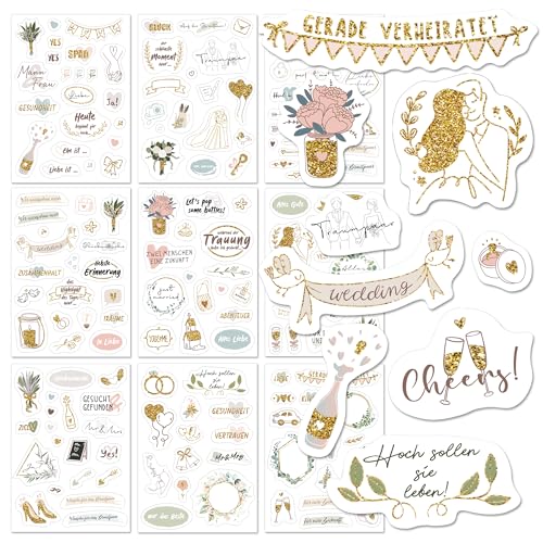 BIROYAL Sticker Hochzeit Gästebuch (180 Motive), 9 Seiten, Aufkleber hochzeit für Gästebuch Fotoalbum oder Scrapbook Wedding Deko, Sticker Fotoalbum Liebe von BIROYAL