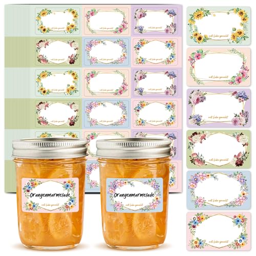 BIROYAL Marmeladen Etiketten Selbstklebend, 360 stk. Etiketten Marmeladengläser 50X30mm, Aufkleber zum Beschriften, Labels für Gläser, Gewürzgläser, Marmeladen, Flaschen von BIROYAL
