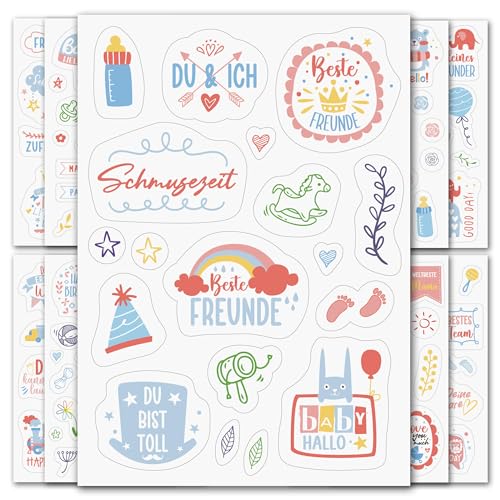 BIROYAL Sticker Baby | Aufkleber für Babyalbum, Fotoalbum & Geschenke | 9 Bögen Sticker Taufe Stickerbögen Deko voller Liebe Set für Mädchen & Junge von BIROYAL