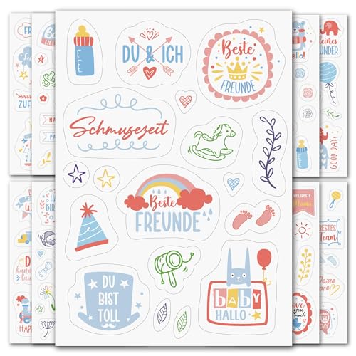 BIROYAL Sticker Babyalbum (9 Bögen 160 Motive), Transparente Babysticker, Aufkleber für Baby Fotoalbum, Babyparty Geschenk, Scrapbook Zubehör von BIROYAL