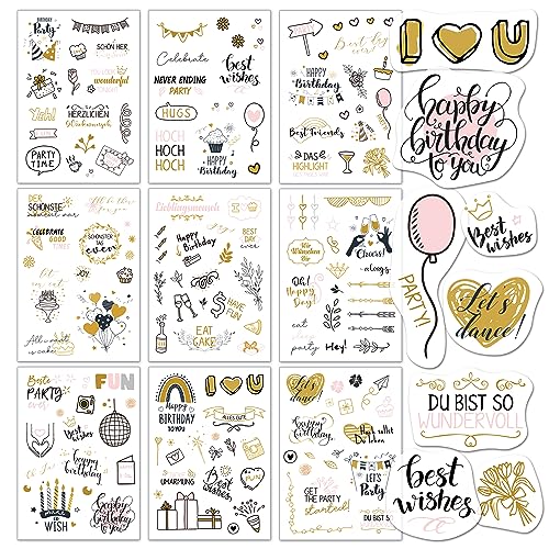 Biroyal Sticker Geburtstag (135+ Motive) | Aufkleber für Gästebuch Geburtstag, Fotoalbum, Geburtstagskarten & Geschenke | Geburtstag Deko voller Liebe für Erwachsene & Kinder | 9 Bögen von BIROYAL