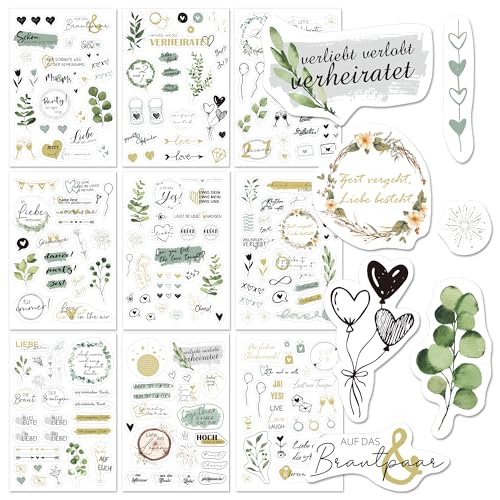 BIROYAL Sticker Hochzeit Gästebuch (180 Motive), 9 Seiten, Aufkleber hochzeit für Gästebuch Fotoalbum oder Scrapbook Wedding Deko, Sticker Fotoalbum Liebe von BIROYAL