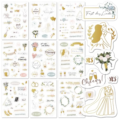 BIROYAL Sticker Hochzeit Gästebuch (164 Sickers) - Aufkleber Hochzeit für Gästebuch und Fotoalbum - Hochzeitssticker Gästebuch Sticker Herzen Party 9 Seiten-Sticker von BIROYAL