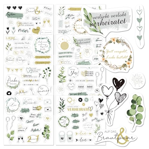BIROYAL Sticker Hochzeit Gästebuch (200+ Motive) - 8 Seiten Hochzeit Aufkleber für Gästebuch & Fotoalbum mit viel Liebe, Hochzeitssticker für Scrapbook Bullet Journal Deko, Sticker Liebe Herzen von BIROYAL