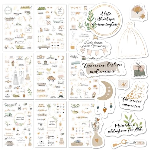 BIROYAL Sticker Hochzeit Gästebuch (278 Stickers) - Aufkleber Hochzeit für Fotoalbum - Hochzeitssticker Herzen Party 9 Seiten von BIROYAL