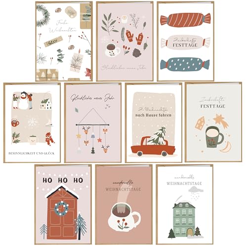 BIROYAL Weihnachtskarten mit Umschlag Set 10 Stück - A6 Weihnachtsgrußkarten Weihnachts Klappkarten | Weihnachtskarte Weihnachtspostkarten Christmas Postkarte mit Umschlägen für deine Weihnachtsgrüße BIROYAL Weihnachtskarten mit Umschlag Set 10 Stück - A6 Weihnachtsgrußkarten Weihnachts Klappkarten | Weihnachtskarte Weihnachtspostkarten Christmas Postkarte mit Umschlägen für deine Weihnachtsgrüße von BIROYAL