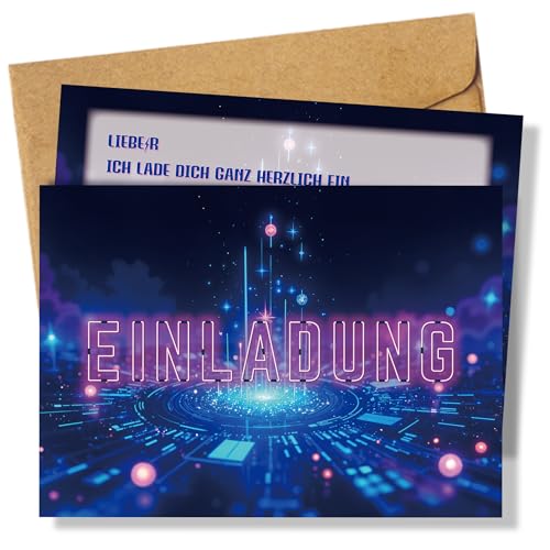 BIROYAL13 x Gaming Einladungskarten Kindergeburtstag mit Umschlag - Coole Geburtstagseinladungen Junge Mädchen - Geburtstag Einladung für Kinder - Gamer Einladung 105x148mm - Kinder Partyeinladungen von BIROYAL