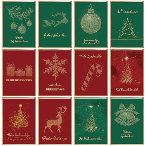 Weihnachtskarten mit Umschlag,12 Karten Set Klappkarten A6 Christmas Cards, Weihnachtsgrußkarten Weihnachtspostkarten Set für Weihnachten, Klappkarten Blanko, Weihnachtskarte Postkarte mit Umschlägen Weihnachtskarten mit Umschlag,12 Karten Set Klappkarten A6 Christmas Cards, Weihnachtsgrußkarten Weihnachtspostkarten Set für Weihnachten, Klappkarten Blanko, Weihnachtskarte Postkarte mit Umschlägen von BIROYAL
