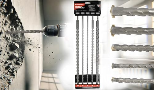 Bohrer Set 5-teilig Hammerbohrer Ø 10 12 16 22 25mm für Stein, Ziegel, Leichtbeton SDS PLUS, CR-40 Stahl, schlag- und hammerfest, Länge 600mm Bohrer Set 5-teilig Hammerbohrer Ø 10 12 16 22 25mm für Stein, Ziegel, Leichtbeton SDS PLUS, CR-40 Stahl, schlag- und hammerfest, Länge 600mm von BISOMO