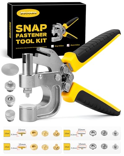 Leder-Druckknöpfe, Werkzeug mit 40 Sets, Durchmesser 15 mm, Höhe 6,3 mm/5,3 mm, Metallknöpfe, Lederknöpfe für Stoff, Kleidung, Jacken, Geldbörse, Gürtel, Taschen, DIY-Projekte (schwarz-gelb) von BISUOSHI