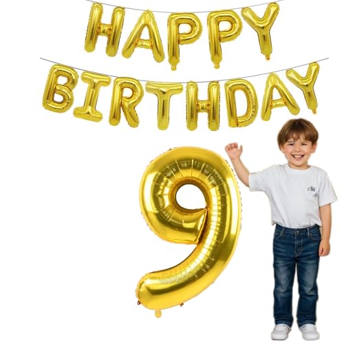 Gold Happy Birthday Ballon Girlande，Luftballon Zahl Gold 40 Zoll +16 Zoll Gold Folie Happy Birthday Folienballon Luftballon Geburtstagsballon Banner Helium Ballon(9) von BITHAI