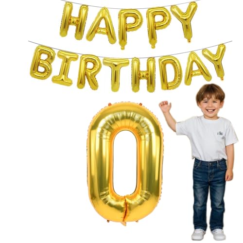 Gold Happy Birthday Ballon Girlande，Luftballon Zahl Gold 40 Zoll +16 Zoll Gold Folie Happy Birthday Folienballon Luftballon Geburtstagsballon Banner Helium Ballon (0) von BITHAI