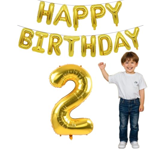 Gold Happy Birthday Ballon Girlande，Luftballon Zahl Gold 40 Zoll +16 Zoll Gold Folie Happy Birthday Folienballon Luftballon Geburtstagsballon Banner Helium Ballon (2) von BITHAI