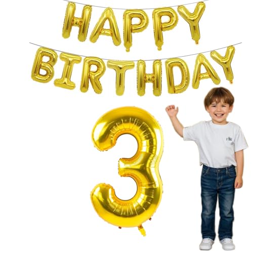 Gold Happy Birthday Ballon Girlande，Luftballon Zahl Gold 40 Zoll +16 Zoll Gold Folie Happy Birthday Folienballon Luftballon Geburtstagsballon Banner Helium Ballon (3) von BITHAI