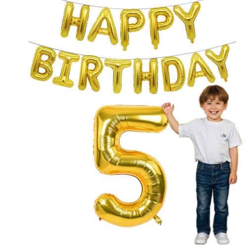 Gold Happy Birthday Ballon Girlande，Luftballon Zahl Gold 40 Zoll +16 Zoll Gold Folie Happy Birthday Folienballon Luftballon Geburtstagsballon Banner Helium Ballon (5) von BITHAI