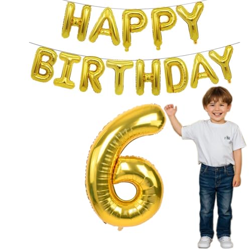 Gold Happy Birthday Ballon Girlande，Luftballon Zahl Gold 40 Zoll +16 Zoll Gold Folie Happy Birthday Folienballon Luftballon Geburtstagsballon Banner Helium Ballon (6) von BITHAI