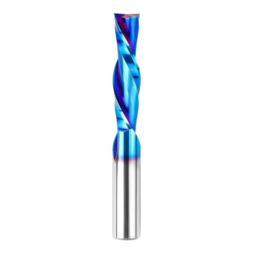 Spiralfräser-Bits mit 1,27 cm Schnittdurchmesser, extra lang (10,27 cm) mit 1,27 cm Schaft und blauer Beschichtung, CNC-Hartmetall-Down-Cut-Bits für Acryl-Holzschablonen-Gravur von BITITZ