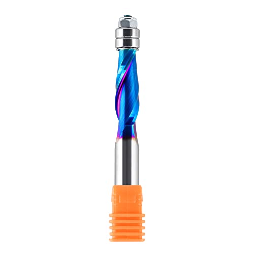 UP Cut Bündigfräser-Bit, 1,27 cm Schaft, 3,8 cm Schnittlänge, extra lang, 10,2 cm, Spiral-Bündigfräser mit blauer Beschichtung, Vollhartmetallfräser für Holzbearbeitung von BITITZ