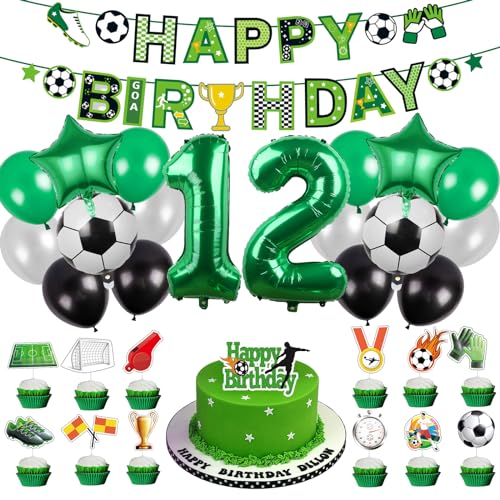 Fußball-Geburtstagsdekorationen, Alter 12, Fußball-Luftballons, 12. Geburtstag, Dekorationen für Jungen, Mädchen, Kinder, Fußball-Party-Dekorationen, Fußball, Happy Birthday, von BITOWO