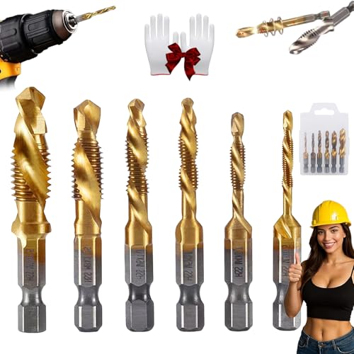 Spiralbohrer-Set Mit Sechskantschaft, Bohrer Aus Schnellarbeitsstahl, Profi-Gewindebohrer-Set, Metrisches Kombi-Gewindeschneidwerkzeug (Gold/Kurz) von BIUBIULOVE