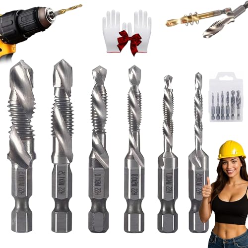 Spiralbohrer-Set Mit Sechskantschaft, Bohrer Aus Schnellarbeitsstahl, Profi-Gewindebohrer-Set, Metrisches Kombi-Gewindeschneidwerkzeug (Silber/Kurz) von BIUBIULOVE