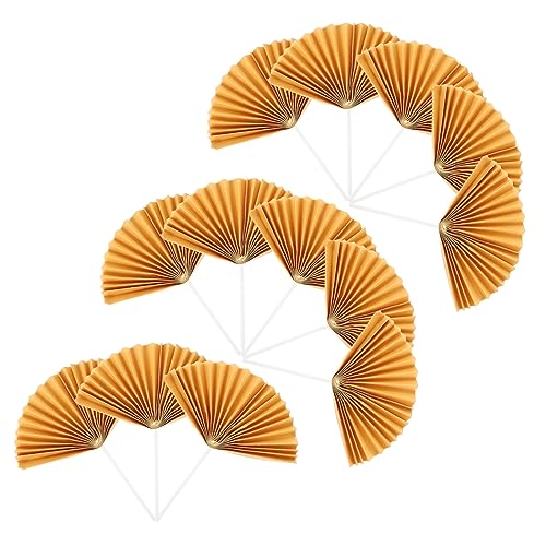 BIUDECO 16 Stück Papier Fächer Kuchenaufsätze Dekorative Cupcake Topper für Geburtstagsfeiern Kreative Tortendeko in Gold Einzigartige Fächer Designs für Kuchen und Desserts von BIUDECO
