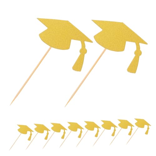 BIUDECO 24 Stück Graduation Cap Cupcake Topper Gold für Abschlussfeiern Kreative Tortendekoration für Unvergessliche Feierlichkeiten und Schulabschlüsse von BIUDECO