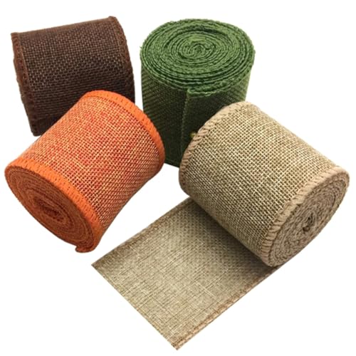 BIUDECO 4 Rollen Dekorative Geschenkbänder in Orange Grün Braun und Naturton Vielseitige DIY Bänder für Hochzeitsdeko Basteln Schleifen und Geschenkverpackung von BIUDECO