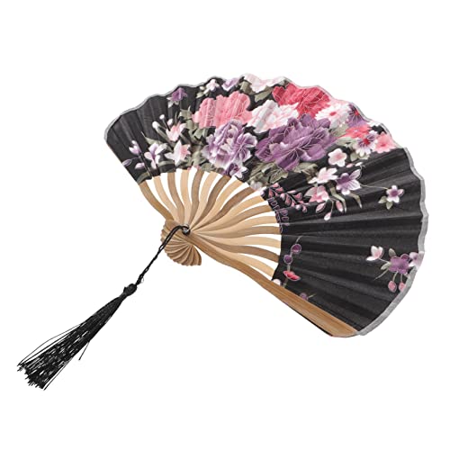 BIUDECO Faltbarer Handfächer im Japanischen Stil aus Holz Eleganter Tragbarer Vintage Fächer für Sommer Tanz Cosplay und Dekoration Schwarz von BIUDECO